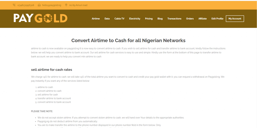 convert Airtime To Cash - PayGold